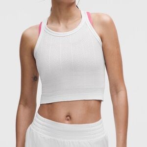 Lululemon Swiftly Pointelle Cropped Racerback Tank Top in Herringbone Dot White